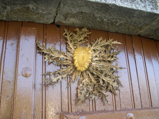 Eguzkilore de protección en una puerta, imagen de Wikimedia Commons